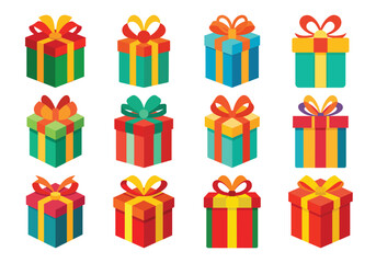 Colorful Gift Box Collection for Celebrations and Special Occasions Vector Illustration