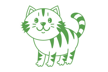 Stylized green tabby cat standing with its tail up and facing forward