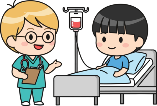 Chibi Vector Ilustration Doctor and Patient Receiving Medical Treatment in Hospital.