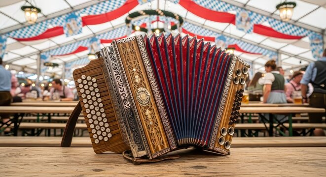 Accordion on Table in Beer Tent - Powered by Adobe