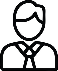 Simple line art icon of a person wearing a karate gi with a black belt