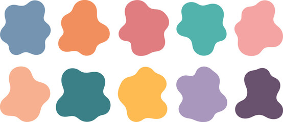 Collection of ten colorful abstract organic shapes in a pleasing pastel color palette