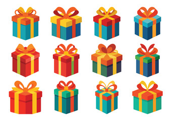 Colorful Gift Boxes Collection with Ribbons and Bows for Festive Occasions