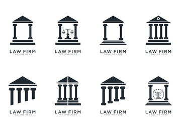 law firm logo collection simple and elegant, justice logo set , black and white background	