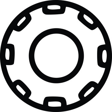 Simple black and white circular icon representing a lifebuoy or safety ring with inner circle and outer notches
