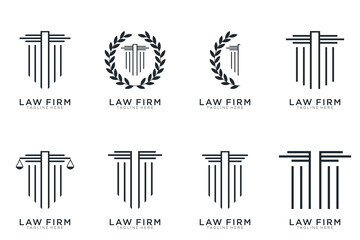 law firm logo collection simple and elegant, justice logo set , black and white background	