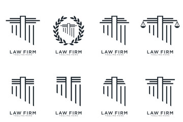 law firm logo collection simple and elegant, justice logo set , black and white background	