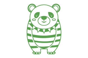 Green panda with stripes and triangular bunting looks cute and playful