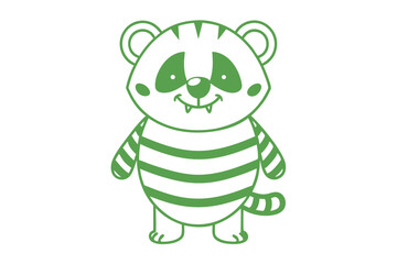Outlined green cartoon bear with stripes showcases his teeth against a white backdrop