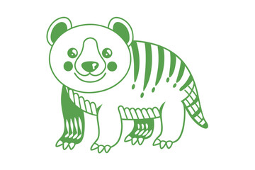 Isolated thylacine is depicted with a stripe pattern in green outline on white