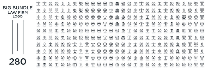 law firm logo collection simple and elegant, justice logo set , black and white background	