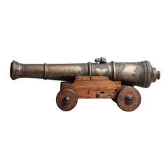 Large cannon sits on a wooden cart