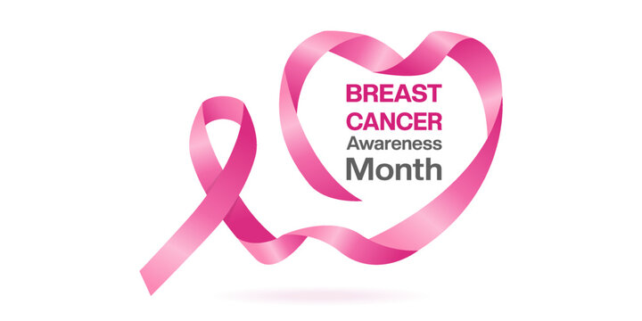 October is Breast Cancer Awareness Month. Pink ribbon. Great for posters, banners and social media. White background.