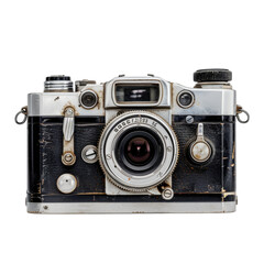 Black camera taking photos in a studio with a dark background