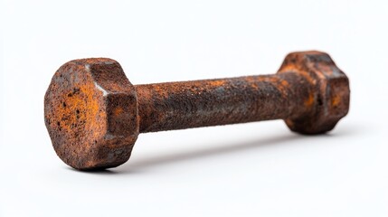 Rusty bolt on white background in studio setting