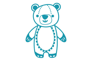 The teal bear character has a smiling face and rounded feet in this drawing