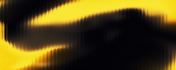 Abstract glowing yellow wave background with stripes effect in the dark. Wave-striped glass refraction.