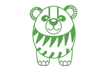 Green, stylized bear features rounded shape and quirky zigzag pattern standing upright