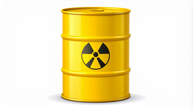 A detailed illustration of a yellow barrel with a radiation symbol, indicating hazardous materials.