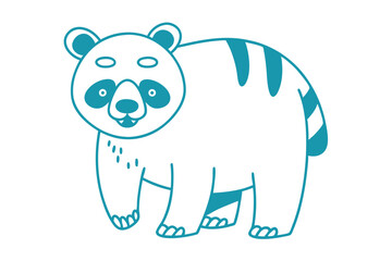 Whimsical panda stands with a cute, blue outline, showcasing its unique striped pattern