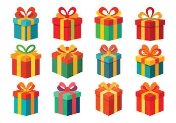 Colorful Gift Boxes Collection for Celebrations and Special Occasions Vector Illustration