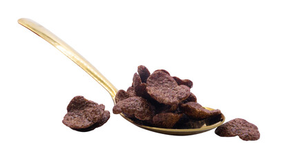 Chocolate Cornflakes on Spoon Isolated no background.