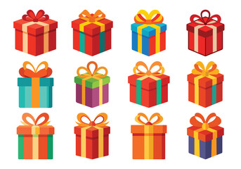 Collection of Colorful Gift Boxes with Ribbons and Bows for Celebrations
