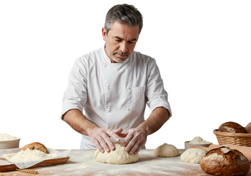 Artisan Baker Shaping Dough: Expert Bread Making Process isolated on transparent background