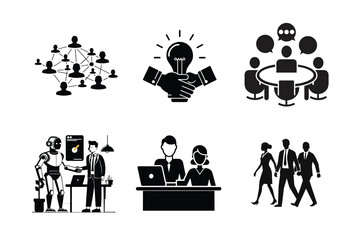 6 icon set on 4000x2663 px Template'   
Business Meeting Icon Set – Black and White Silhouettes (6 Pack)



