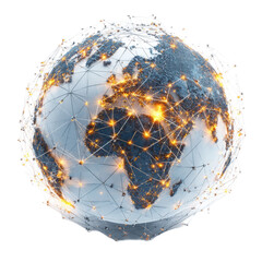Globe with a network of lines and dots on it