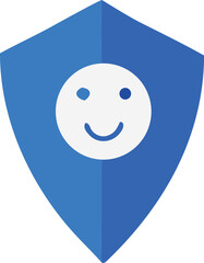 Bright blue shield icon featuring a cheerful white smiley face symbolizing safety and security
