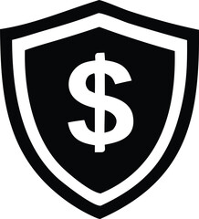 Black and white shield emblem featuring a prominent white dollar sign symbolizing financial security and protection