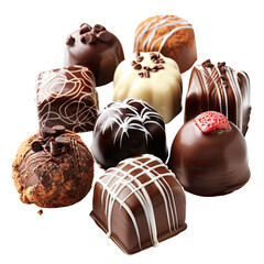 Obraz premium Chocolates Assortment Pile Close-Up of Delicious Treats on Dark Background