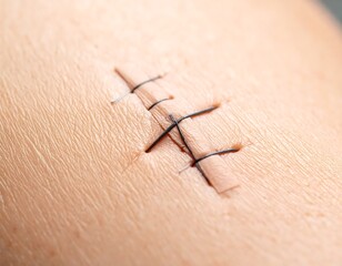 Close-up of stitched wound