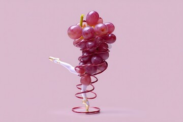 Grape ballerina sculpture in pink a whimsical food art piece for healthy lifestyle and creative design projects