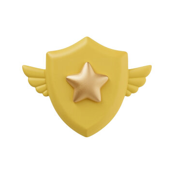 Elevated cartoonish emblem in sunshine yellow with prominent central star and angel wings detail