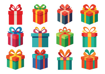 Colorful Gift Box Collection for Holidays and Celebrations Vector Illustration