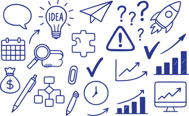 Huge Set of Hand Drawn Business and Idea Doodle Icons - Creative Strategy Elements	