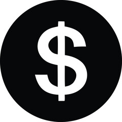Bold white dollar sign symbol centered within a solid black circle against a white background