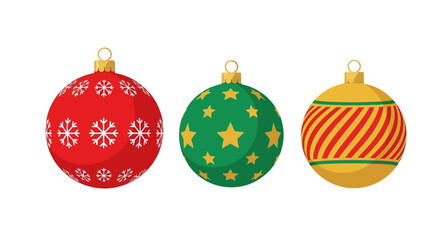 A cheerful trio of colorful Christmas ornaments featuring festive patterns, ideal for holiday decorations and adding seasonal joy to any celebration