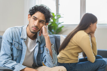 Breakup and depressed, asian young quarrel couple love fight relationship in trouble. Different...