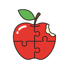 Red apple jigsaw puzzle healthy food concept education nutrition isolated vector graphic