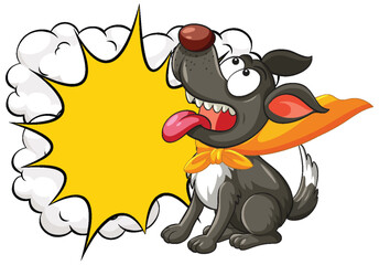 Cartoon Superhero Dog with Speech Bubble