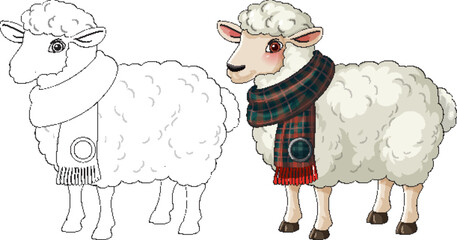 Scottish Sheep Wearing Tartan Scarf Vector Illustration