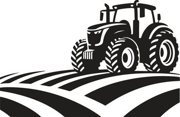 Black silhouette design of a farm tractor in field icon isolated on white background. vector illustration © Shakib Islam