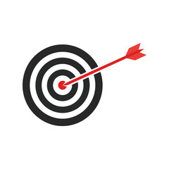 Red arrow hitting bullseye on target success goal achievement business strategy sport