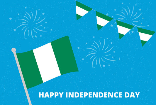 Nigeria independence day flag with fireworks illustration