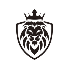 Lion king crown shield emblem vector illustration royal mascot logo heraldic design