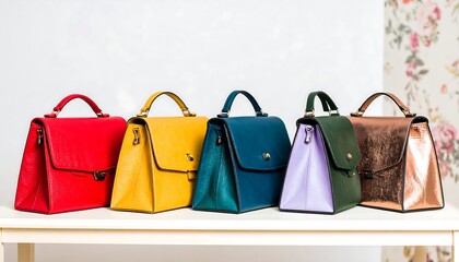 Colorful handbags displayed on a table