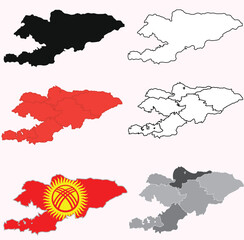 Set of isolated Kyrgyzstan maps. Kyrgyzstan maps in original, silhouette, proportions and outline. Maps and traveling around the world.